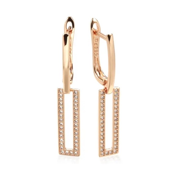 NEW Rose Gold CZ Geometric Drop Earrings - Picture 5 of 6